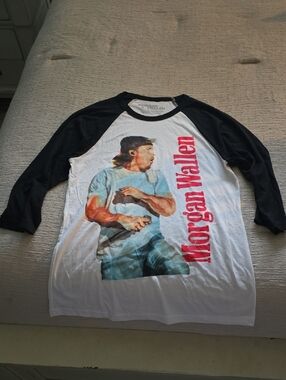 MORGAN WALLEN Black & White Raglan Graphic Baseball Tee